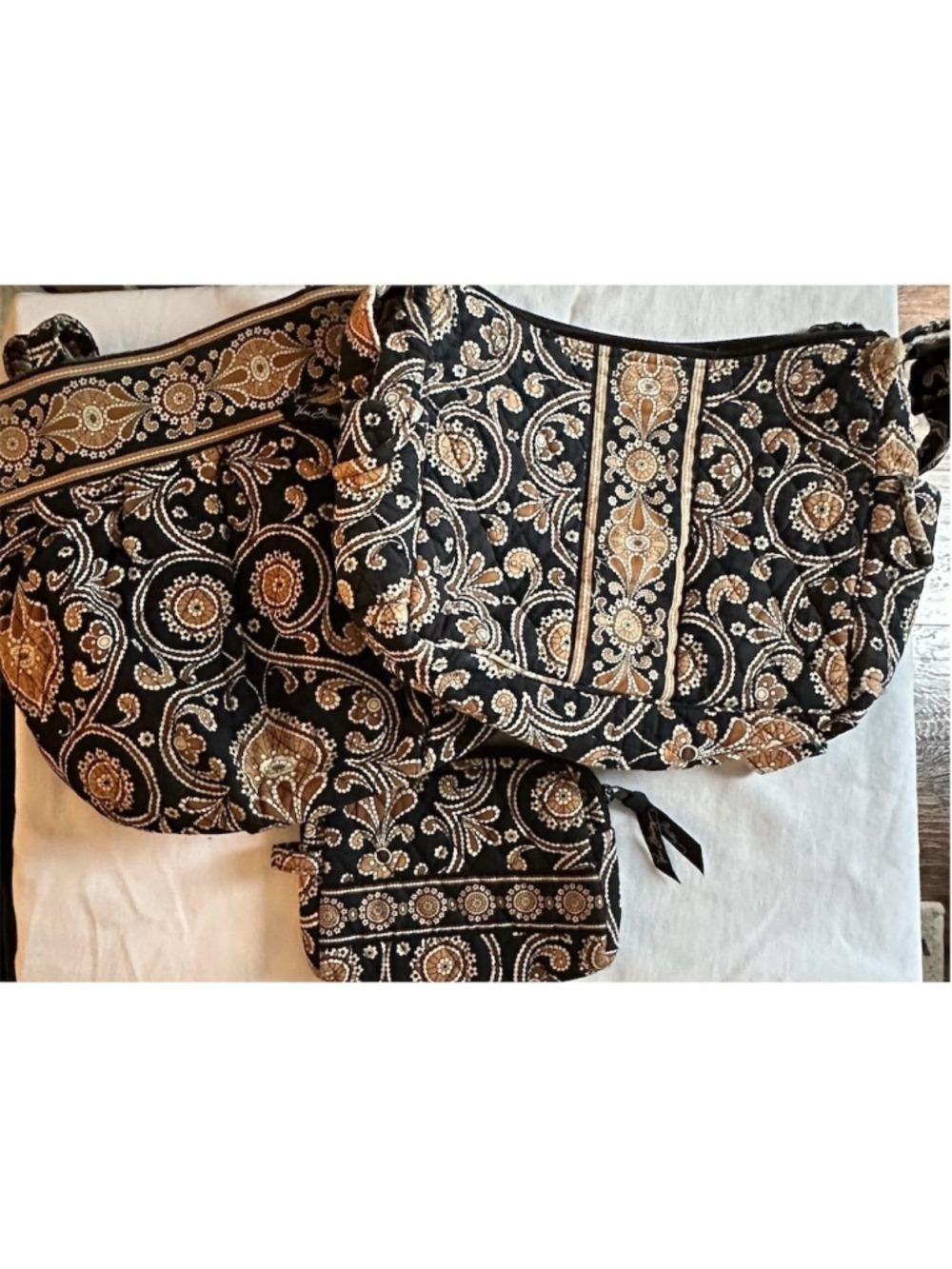 Vera Bradley Paisley Shoulder Bag Black/Brown Caffe Latte Matching Accessories